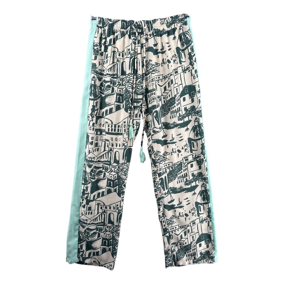 World Market Villa Vista Teal White Pajama Pants Womens M Italy‎ Coastline